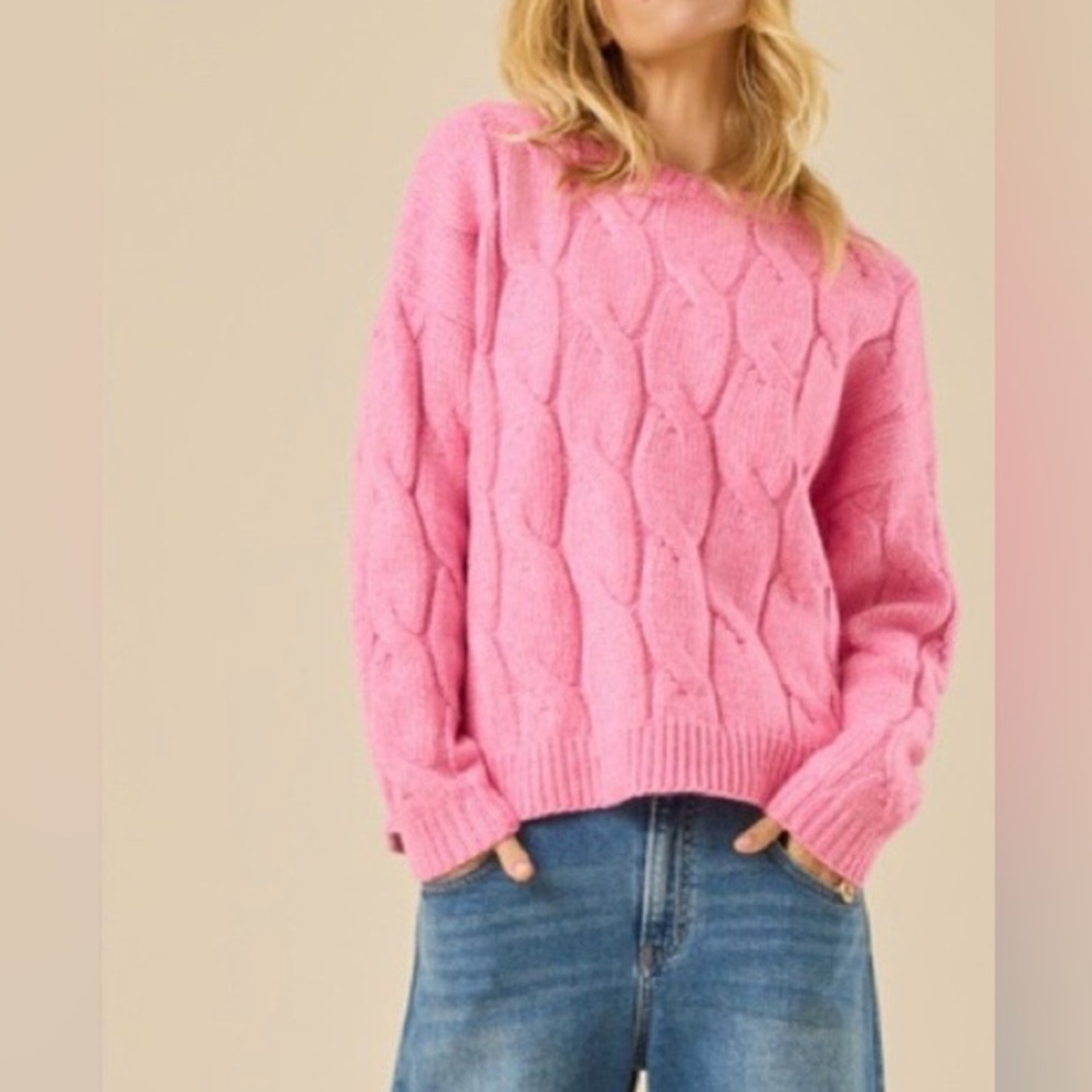 Pink Lily Vibrant Pink Cable Sweater